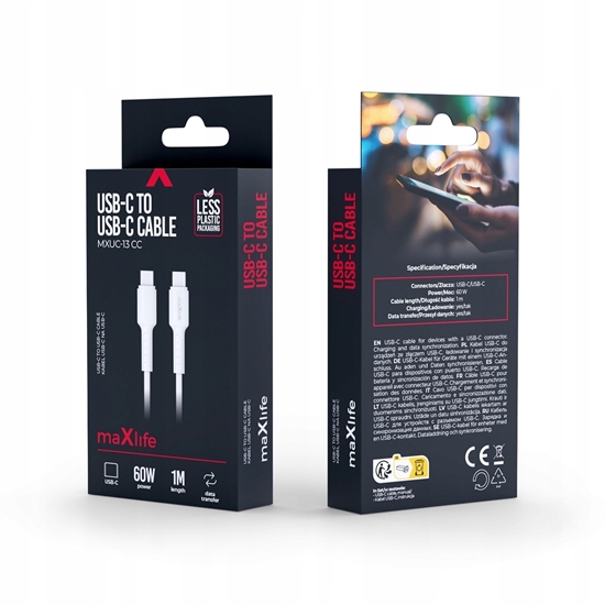 Picture of Maxlife kabel MXUC-13 USB-C - USB-C 1,0 m 60W biay