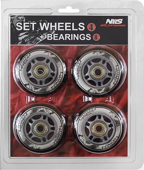 Изображение Nils Extreme Zestaw kóek do rolek Nils Extreme PU 84x24 82a 4 szt   Abec-9 Chrome 8 szt