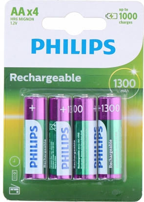 Изображение Philips Rechargeables Battery R6B4A130/10, Rechargeable battery, Nickel-Metal Hydride (NiMH), 1.2 V, 1300 mAh, 2 year(s), 78 g