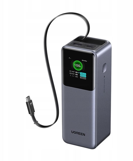 Picture of Powerbank 20000mAh UGREEN PB726 USB + USB-C 165W ze zwijanym kablem (szary)