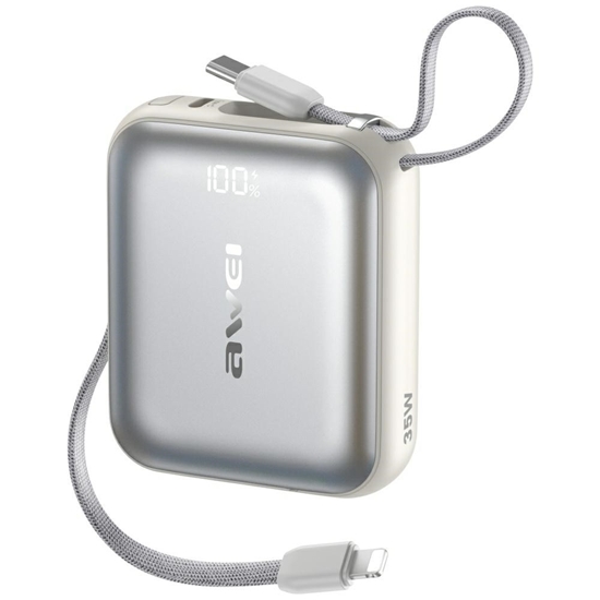 Изображение Powerbank AS-181 35W 10000mAh + kable Lightning i USB-C srebrny 