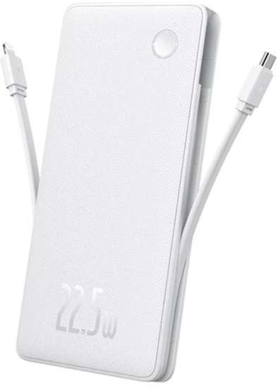 Picture of Powerbank Baseus Airpow Lite 10000mAh 22,5W z wbudowanymi kablami USB-C i Lightning - biay