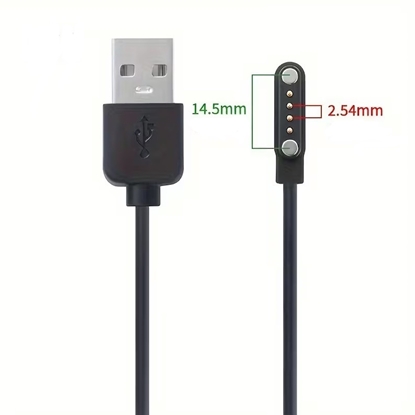 Picture of Riff Universāls magnētisks USB uzlādes datu kabelis bērnu viedpulksteņiem Riff Q12 S12 Q15 Q19 Kieslect Kr un citi 55cm 4 kontaktu Melns
