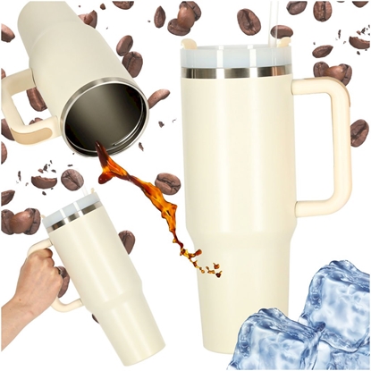 Picture of RoGer Thermal Mug with Handle and Straw 1.2L Beige