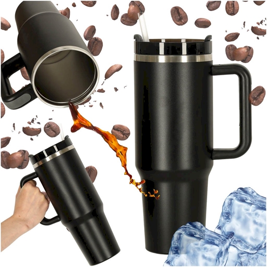 Изображение RoGer Thermal Mug with Handle and Straw 1.2L Black