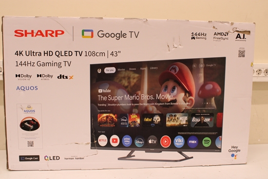 Picture of SALE OUT. Sharp 43HR7265E 43" (108cm) QLED 144Hz 4K Ultra HD Google TV, Dolby Vision IQ, Dolby Atmos, Central Stand | SALE OUT. Sharp 43HR7265E | 43 | Smart TV | Google TV | Black | DAMAGED PACKAGING