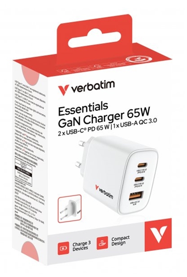 Picture of Verbatim Essentials GaN Charger 65W 2xUSB-C/1xUSB-A weiß   32353