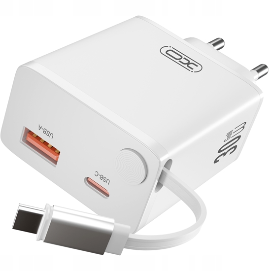 Picture of XO adowarka sieciowa CE31 1x USB 1x USB-C 30W biaa z kablem USB-C zwijanym