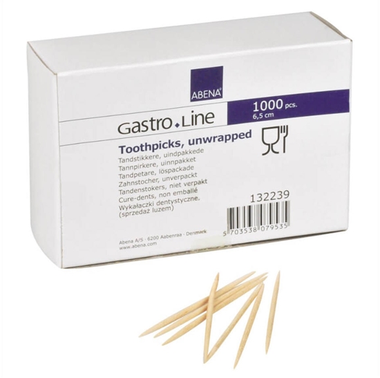 Изображение Abena Toothpicks, ABENA Gastro, 6.5cm, round, with point at both ends, loosely packed - (1000 pcs.)