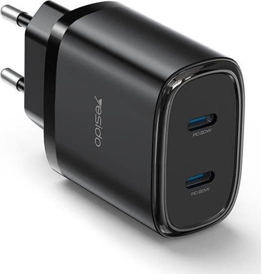 Picture of adowarka Yesido ad. sie. YC54 PD 20W QC 2xUSB-C + Kabel 27W C/iP 1m, BLACK / CZARNY