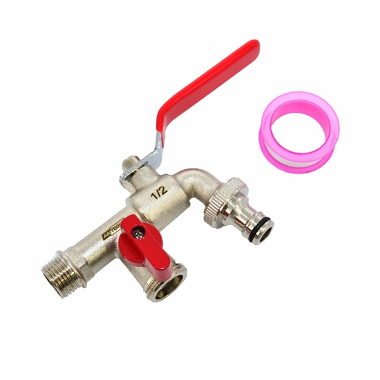 Изображение AWTOOLS KRAN OGRODOWY MOSIDZ NIKLOWANY PODWÓJNY 1/2" GWINT ZEWNTRZNY 2x3/4"