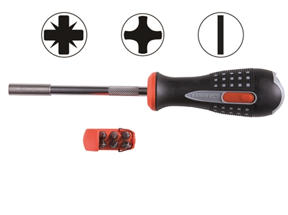 Picture of Bit holder screwdriver 1/4" + bits PH1/2,PZ1/2,SL4,5/5,5 6pcs