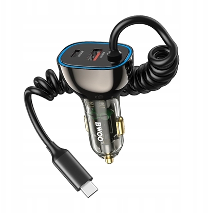 Изображение BWOO adowarka samochodowa PD CC96C 1x USB-C 1x USB 30W z kabelem USB-C szara