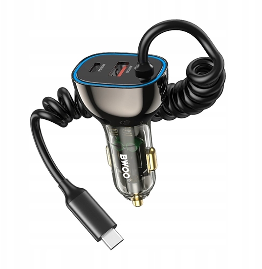 Изображение BWOO adowarka samochodowa PD CC96C 1x USB-C 1x USB 30W z kabelem USB-C szara