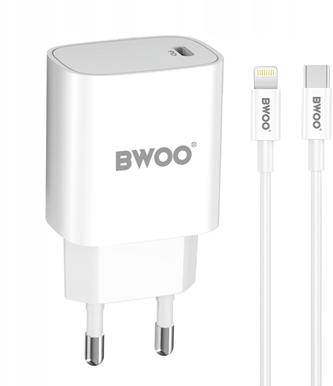 Изображение BWOO adowarka sieciowa PD CDA159 USB-C + kabel USB-C - Lightning 20W biaa