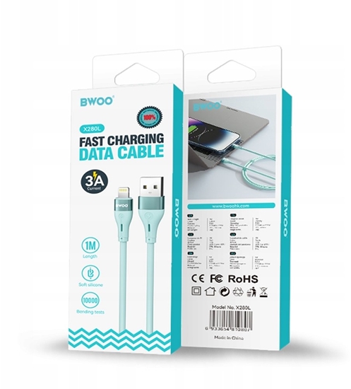 Изображение BWOO BWOO kabel USB - Lightning 1m 3A Minimalist Silicone niebieski X280L