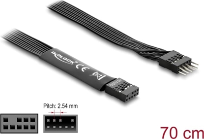 Изображение Delock HD Audio Flat Cable Motherboard Extension Cable 9 pin pin header male to pin header female 70 cm black