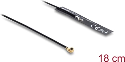 Attēls no Delock WiFi 2.4 GHz Antenna I-PEX Inc., MHF® I plug 3.4 dBi omnidirectional with connection cable 1.13 18 cm FPC internal self-adhesive