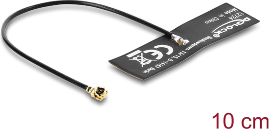 Picture of Delock WiFi 6 Antenna I-PEX Inc., MHF® I plug 4.5 - 5.0 dBi omnidirectional with connection cable 1.13 10 cm FPC internal self-adhesive