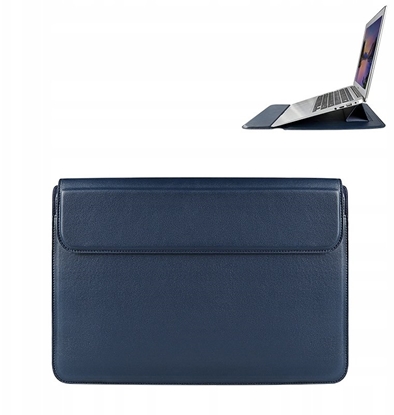 Изображение Devia etui pokrowiec torba do laptopa / MacBooka Ultra-Thin z funkcj podstawki 15,4'' wodoodporna sztuczna skóra niebieski