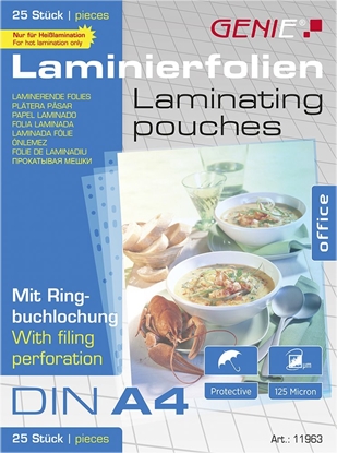 Attēls no Genie GENIE torby do laminowania 25 A4 folia z dziurkami na ringi