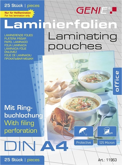 Picture of Genie GENIE torby do laminowania 25 A4 folia z dziurkami na ringi