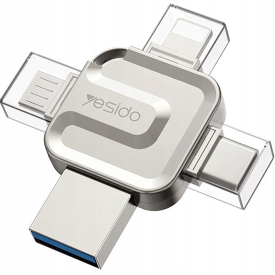 Изображение yesido Flash Disk FL15 4w1 OTG Adapter USB3.0, 16GB, SILVER / SREBRNY