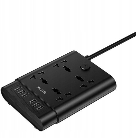 Изображение yesido MC08 Przeduacz 10w1 (EU) 2650W 6xUSB-A, BLACK / CZARNY