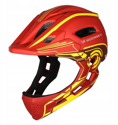 Picture of Kask rowerowy fullface dziecicy Wozinsky z tyln lampk USB S - czerwono-óty
