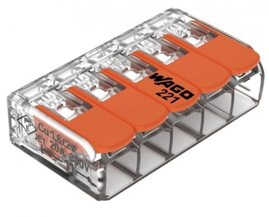 Picture of Klemmes WAGO, 32A, 450V, 5x0.2-4mm | 221-415 | cena par 25gab.