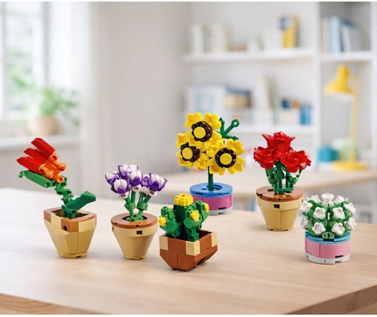 Изображение Klocki Konstrukcyjne Kwiaty Rolinki w Doniczkach 6 Sztuk 256 el.