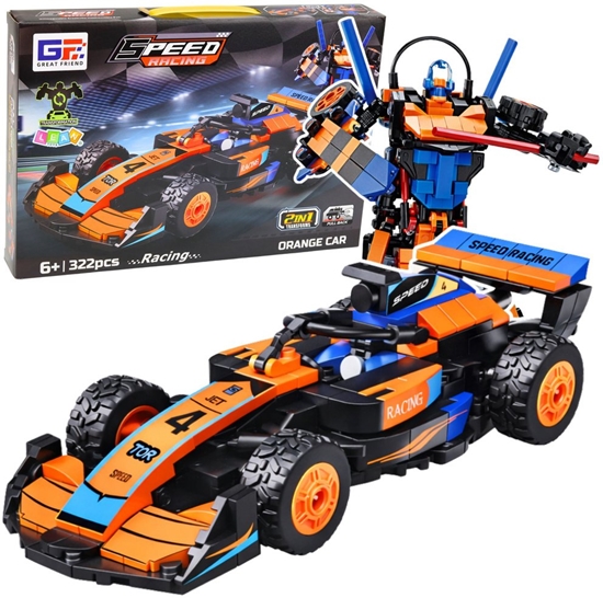 Изображение Klocki Konstrukcyjne Wycigówka Auto Robot 2W1 Pomaraczowa 322 el.