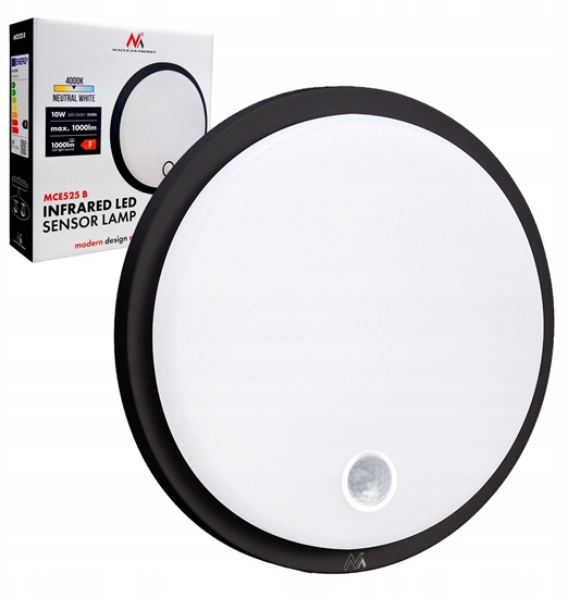 Picture of Lampa LED z czujnikiem ruchu Maclean , czujnik PIR, kolor czarny, 10W, IP65, 1000lm, barwa neutralna,  MCE525 B