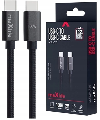Attēls no Maxlife Maxlife kabel MXUC-12 USB-C - USB-C 2,0 m 100W czarny