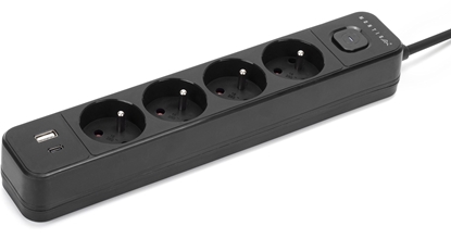 Picture of Montis Przeduacz elektryczny czarny 4-gniazdowy z USB 5m MT186-BK-5
