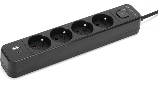 Picture of Montis Przeduacz elektryczny czarny 4-gniazdowy z USB 5m MT186-BK-5