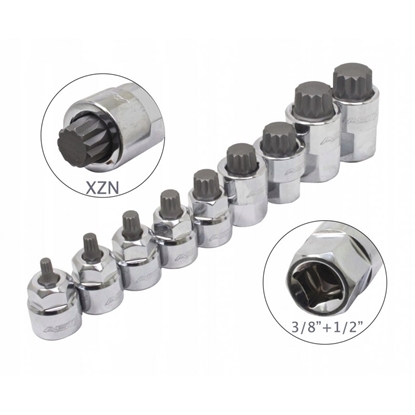 Изображение Muciņu ar uzgaļiem komplekts ASTA A-M9XZN; 1/2''; 3/8''; 9 gab.
