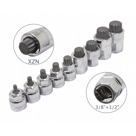 Изображение Muciņu ar uzgaļiem komplekts ASTA A-M9XZN; 1/2''; 3/8''; 9 gab.