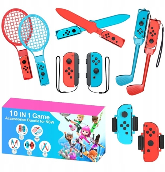 Picture of Pakiet akcesoriów rodzinnych 10 w 1 do gry Nintendo Switch Sports - zestaw czerwony i niebieski
