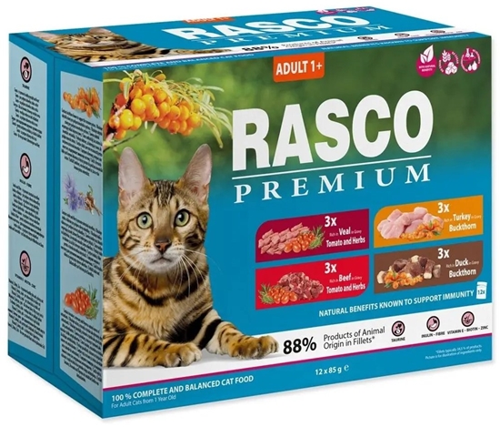 Picture of RASCO  Rasco Premium zestaw po 3szt: Woowina, Cielcina, Indyk, Kaczka (12szt x 85g)