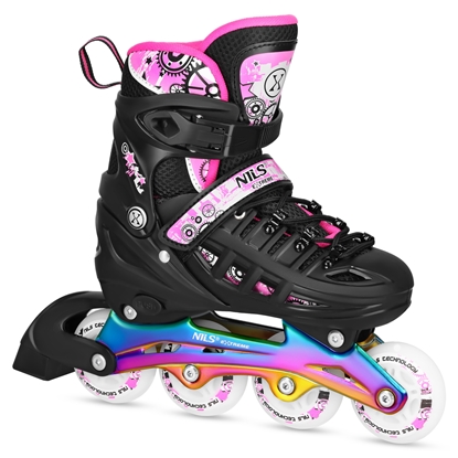 Picture of Skrituslidas/ Slidas NH10905 4in1 PINK LED RAINBOW SIZE L(39-42) INLINE/ICE-SKATES NILS EXTREME