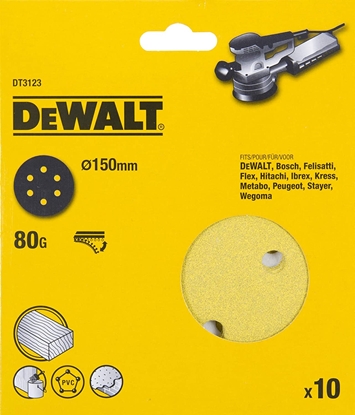 Изображение Smilšpapīrs ekscentra slīpmašīnai DeWalt DT3123-QZ; 150 mm; P80; 10 gab.