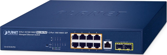 Picture of Switch Planet PLANET IPv6/IPv4, 8-Port Zarzdzany L2/L4 Gigabit Ethernet (10/100/1000) Obsuga PoE 1U Niebieski