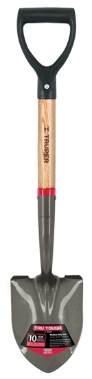 Изображение Truper small round point shovel with wooden shaft D-grip handle, 72cm