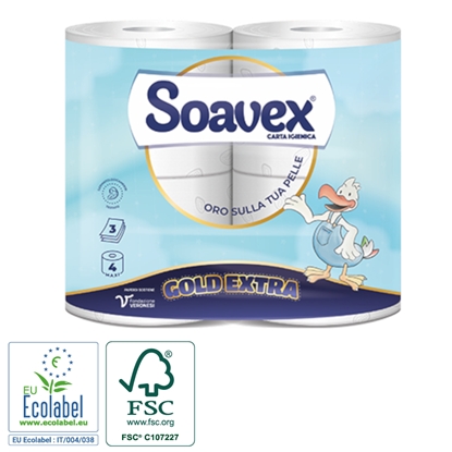 Picture of Tualetes papīrs SOAVEX Gold Extra, celuloze, 3-slāņu, 42 m,  350 lock., 12 x 9.6cm, ø 13,5