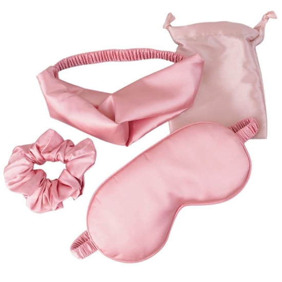 Picture of ZESTAW satynowych akcesoriów kosmetycznych, opaska do wosów, spania OPK19