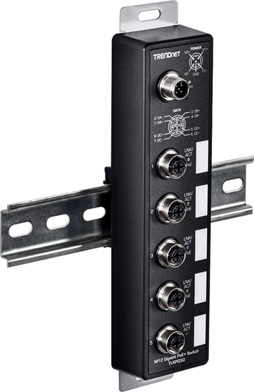 Изображение Trendnet 5-Port Industrial EN50155 M12 Gigabit PoE+ Railway
