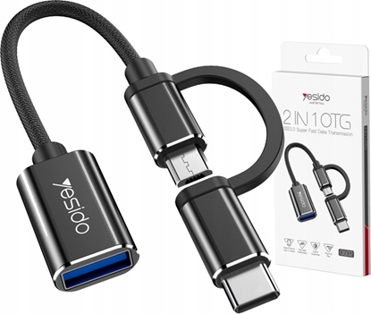 Attēls no Adapter USB Yesido GS02 USB-A - MicroUSB + USB-C Czarny  (YID000135)