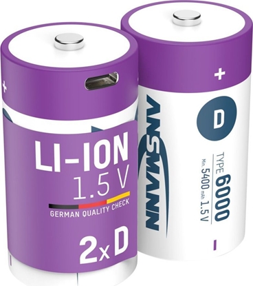 Picture of Ansmann ANSMANN 1314-0005 Li-Ion rechargeable batteries Mono D type 6000 (min. 5400 mAh) 2-pack box