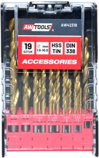 Picture of AWTOOLS WIERTO METAL TYTAN KPL .19szt/1-10,0mm/OP.PLAST.